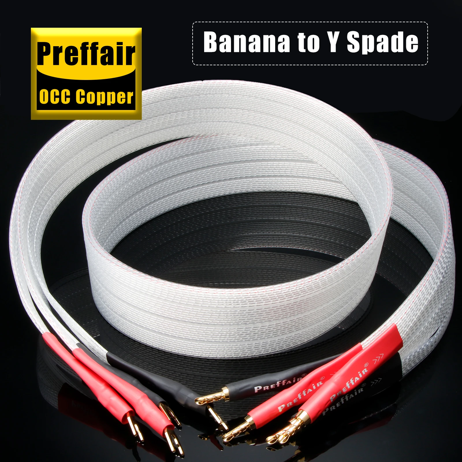 زوج كابل مكبر الصوت 8N OCC كابل القرن سلك مكبر الصوت مطلي بالفضة PTFE تفلون التدريع Y المجرف والموز Z المقابس لمكبر الصوت #3