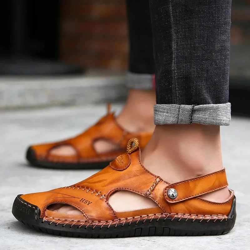 Handmade Men Sandals High End Leather Casual Shoes Designer Baotou Mueller Sandals for Man Comfort Beach Slippers Zapatos Hombre