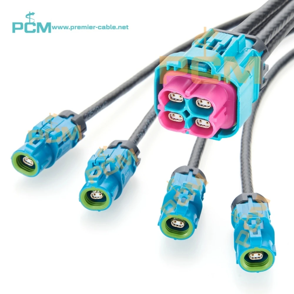 

Waterproof 4-in-1 H-MTD Automotive Gigabit Ethernet IP67 Cable Rosenberger Z Code Quad Connector E6K14D to E6K14A Camera Sensor