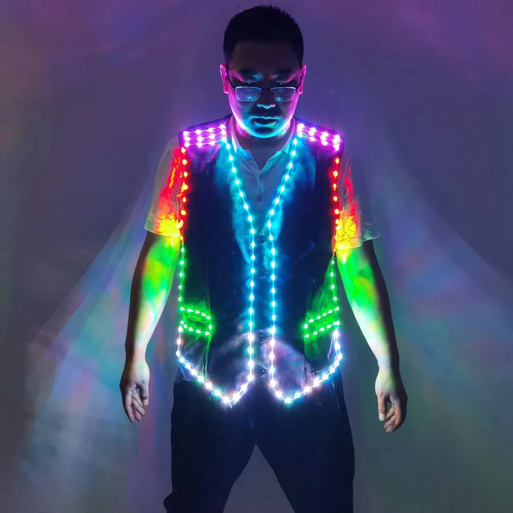 カラフルな led 発光ベスト社交衣装ジャケット dj 歌手ダンサーパフォーマーステージウェイター服