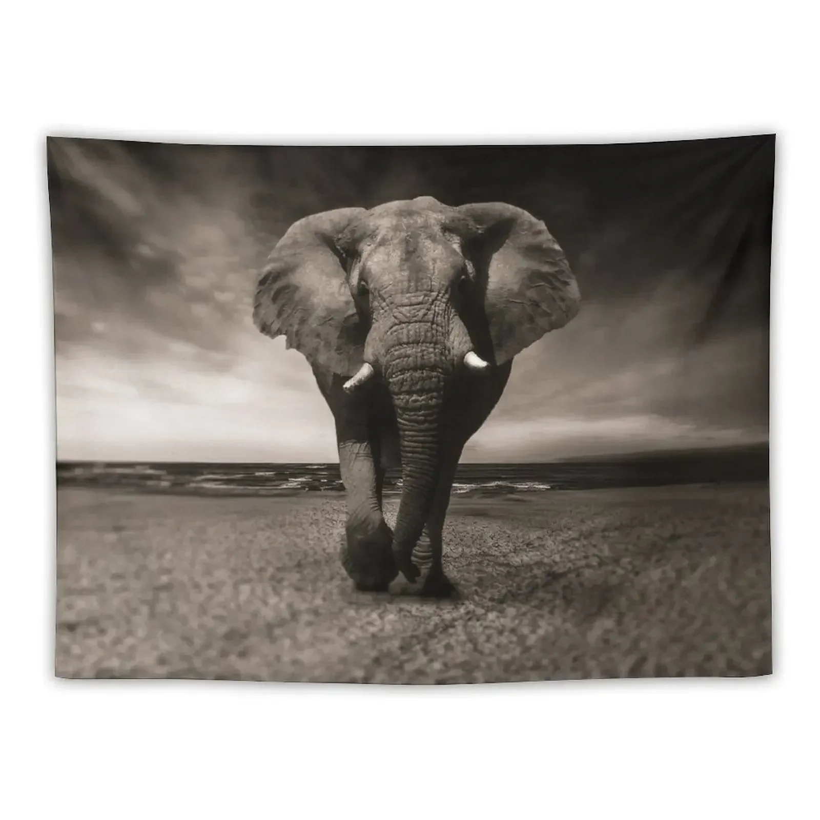 Elephant Black and White Photo-realistic Bull Elephant Print Tapestry Mushroom Decorative Wall Murals On The Wall Tapestry