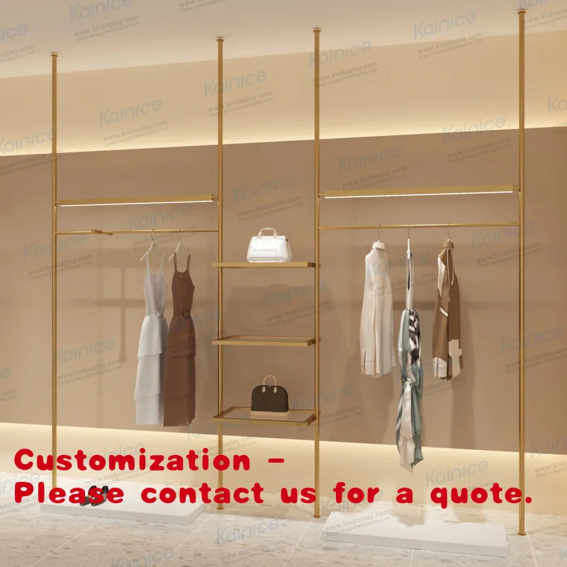 

Customize.Kainice Custom Retail 3 Tier Clothing Stand Shop Fitting Shoe Wall Mounted Hand Bag Display Rose Gold Stainless Rack f