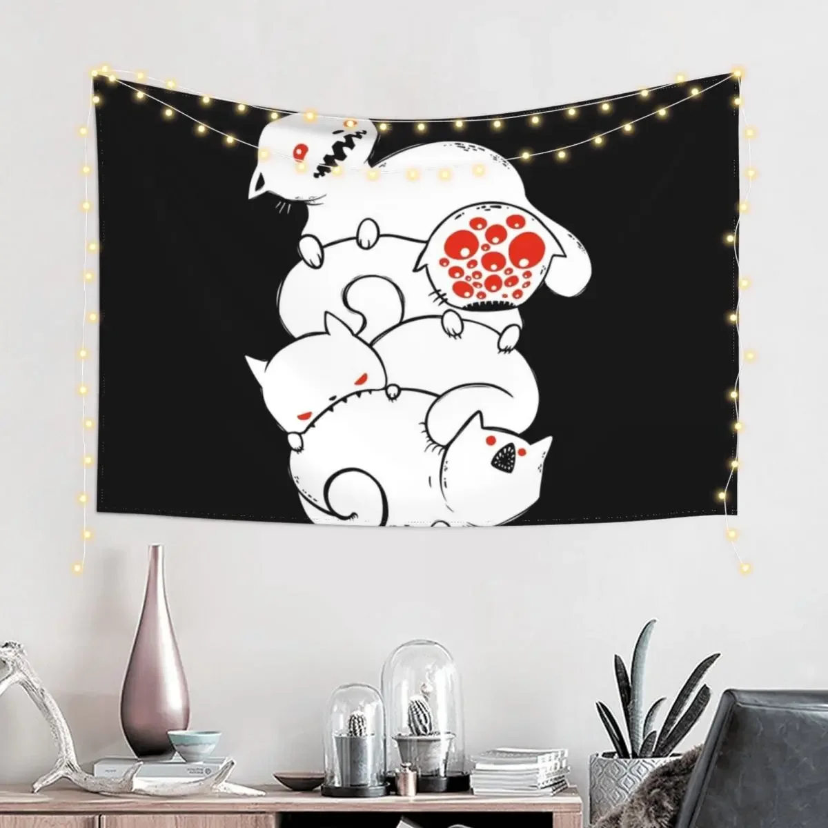 Strange Pile Of Monster Cats Drawing Tapestry Home Supplies Wall Coverings Tapestry