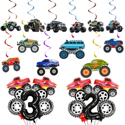 Monster Truck Hanging Swirls Party Hanging Decoration Boys Birthday Truck Number Foil Balloon Monster Truck Party Supplies