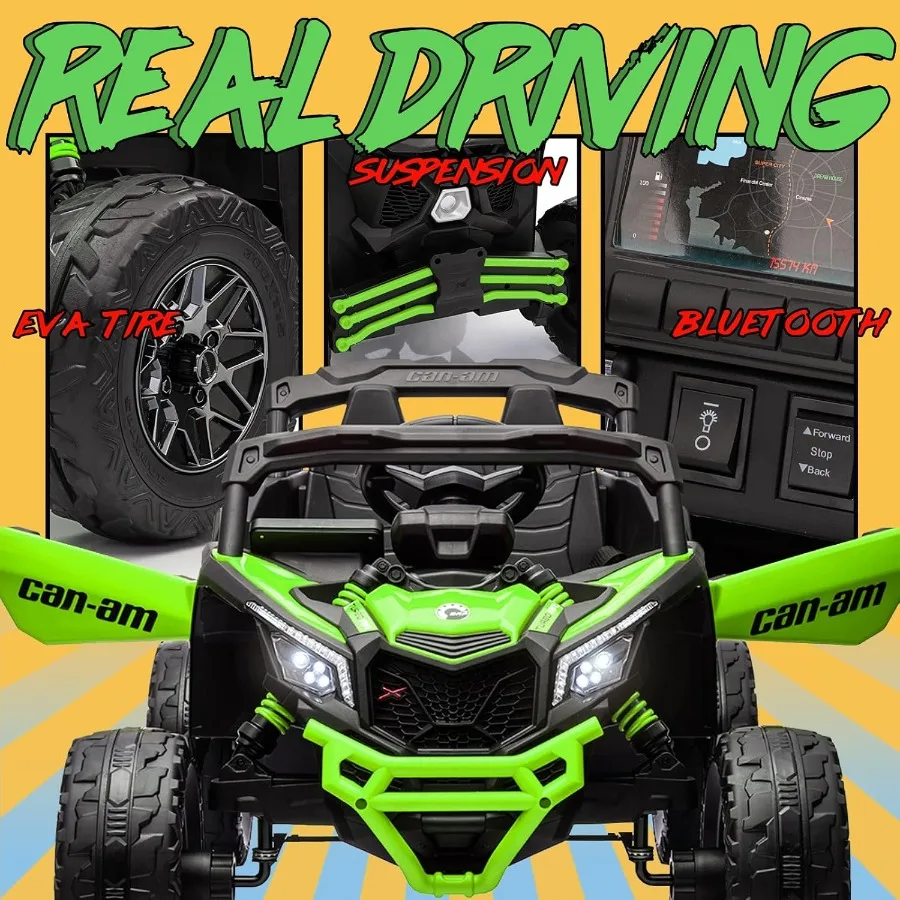 รถของเล่นเด็กนั่งขับ 24V สำหรับเด็กโต, 4x200W, รถ UTV ไฟฟ้า 2 ที่นั่ง ขับเคลื่อน 4WD/2WD, ยาง EVA, โช้คอัพ 4x4, รีโมทคอนโทรล, ขนาด L