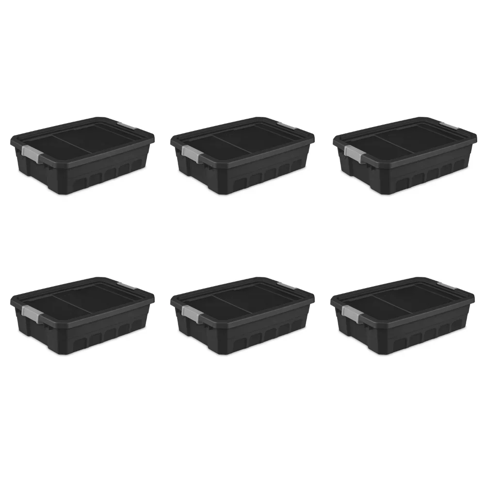 Stacker Tote Plastic, Black, Set of 6 Home Organization 25.75 X 18.38 X 7.25 Inches