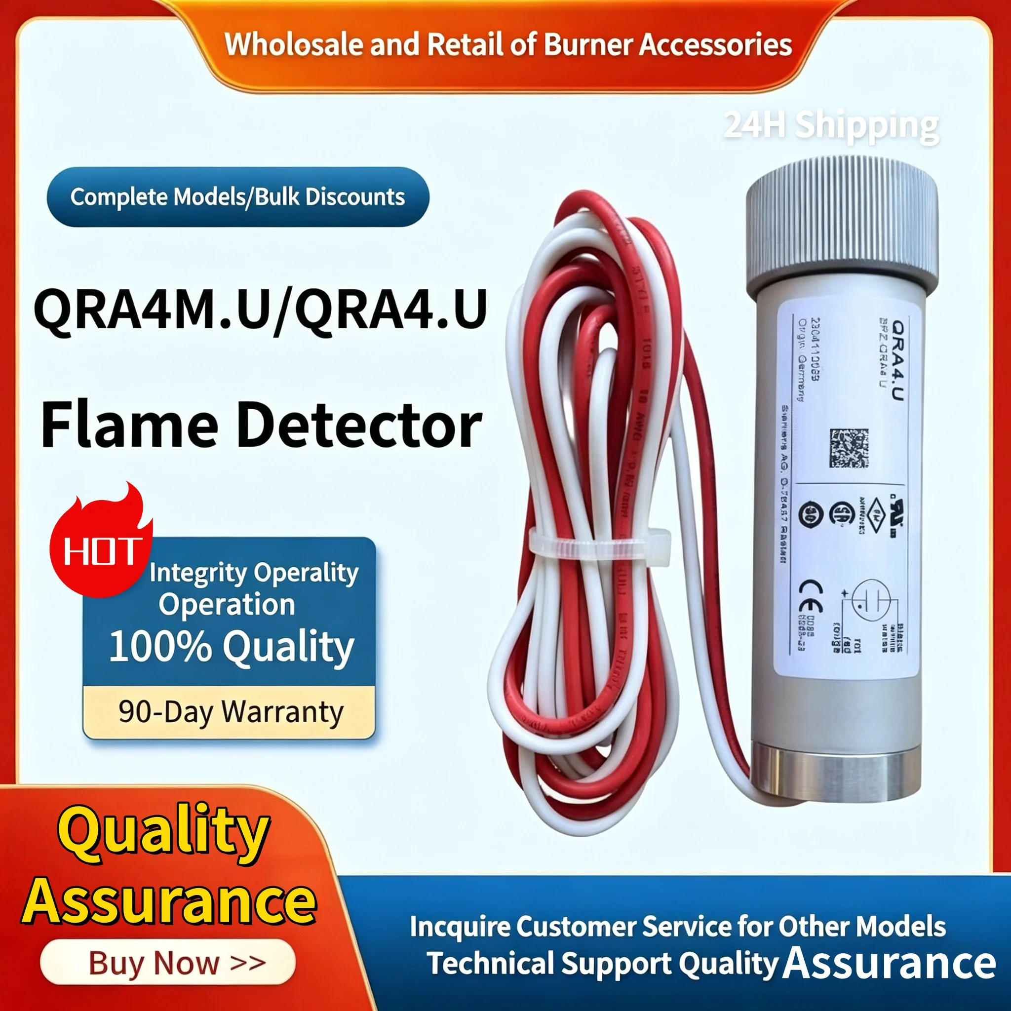QRA4.U UV Flame Sensor Photocell, Long Case High Photosensitive, Diesel Burner Flame Detector, 24h Fast Shipping