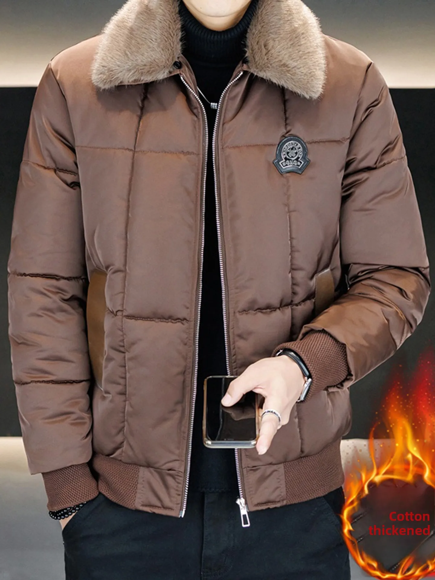 

Зимнее хлопковое мужское модное пальто с откидным воротником и воротником-стойкой, молодежное длинное пальто из полиэстера