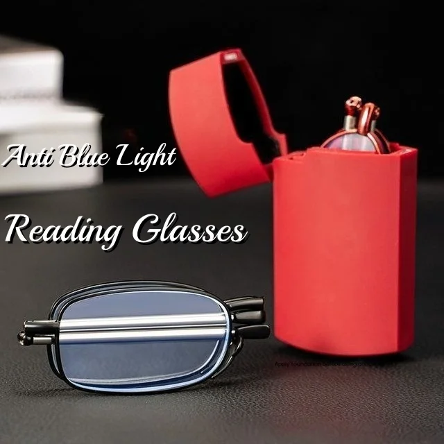 

Portable Folding Mini Reading Glasses High-definition Anti Blue Light Metal Telescopic Leg Presbyopia Glasses for Men and Women