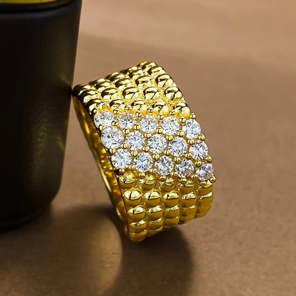 Wong Rain Vintage 18K Gold Plated 925 Sterling Silver Sparkling Lab Sapphire Gemstone Cocktail Party Ring for Women Fine Jewelry