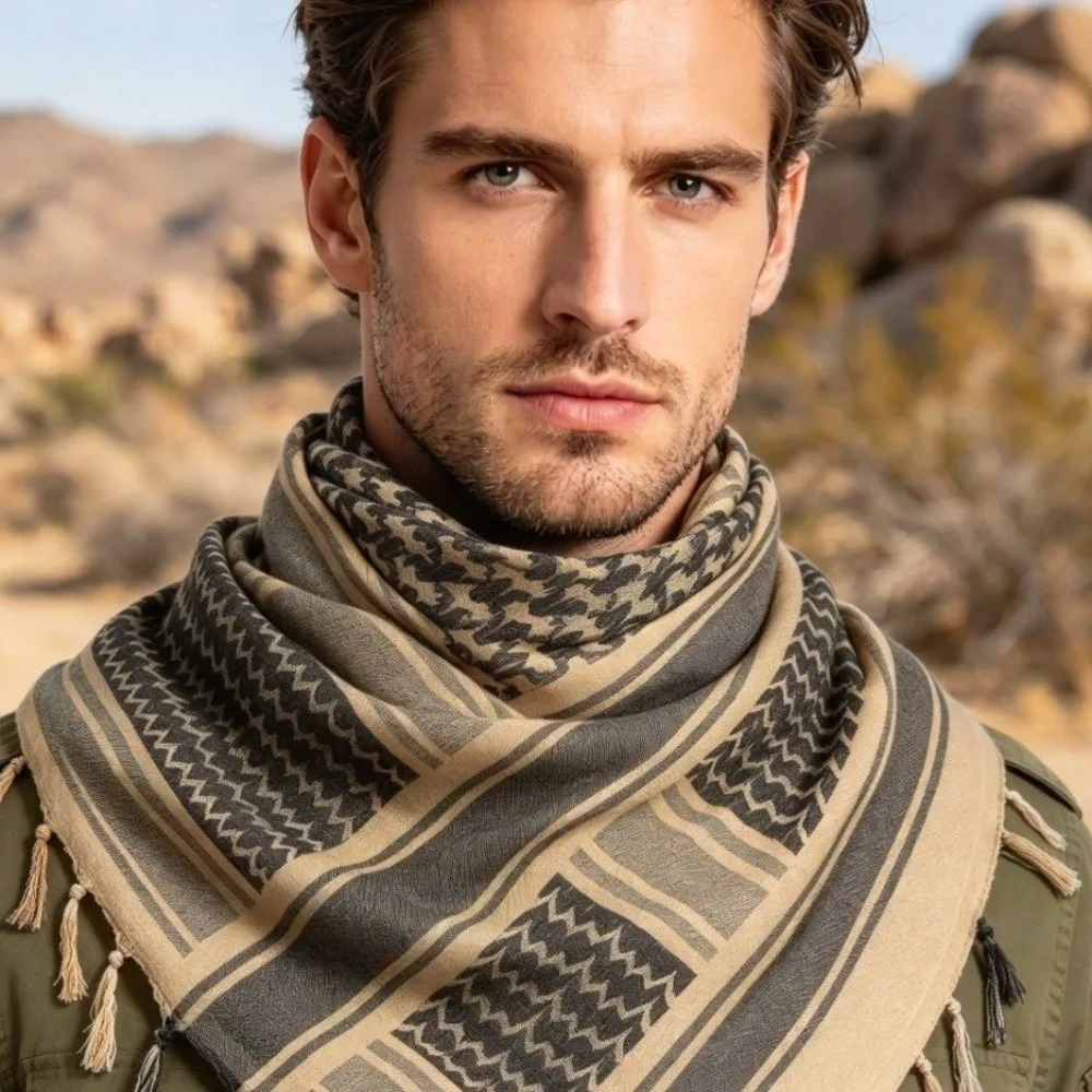Versatile Polyester Tassel Jacquard Square Scarf Breathable Soft Neck Gaiter Large Durable Neck Wrap Shawl Cosplay