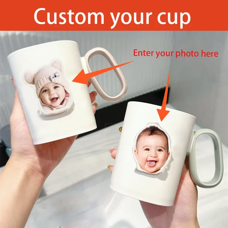 Custom Photo Toothbrush Cup,Personalized Toothbrush Holder, Rinse Mugs Household Plastic Water Cups for Bathroom Travel Unisex