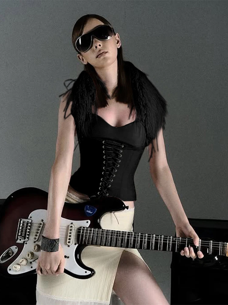 

Cutenew трендовые пушистые лоскутные топы на бретелях женские гофрированные повязки с открытой спиной и лямкой на шее без рукавов стрейч-кокетка дикая уличная клубная одежда