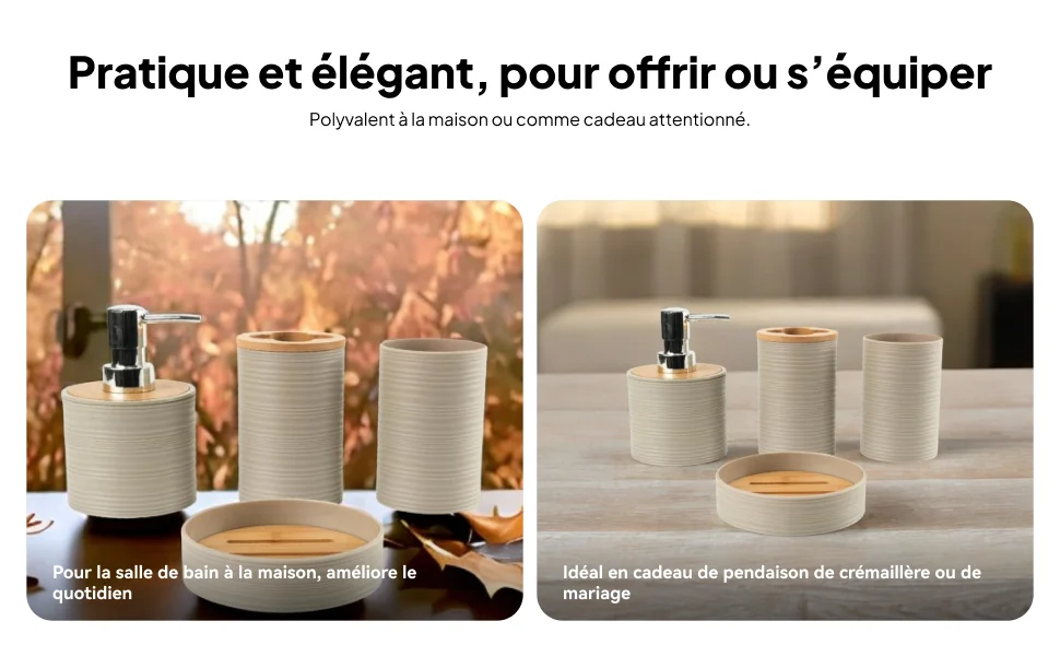 

Bathroom Essentials Four Piece Set with Modern Soap Dispenser Toothbrush Cup and Dish for Bathroom Decoration