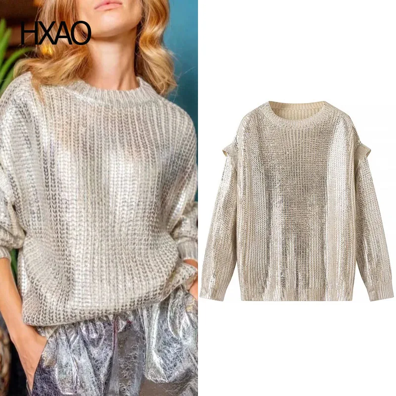 

Женский трикотажный свитер с круглым вырезом и длинным рукавом