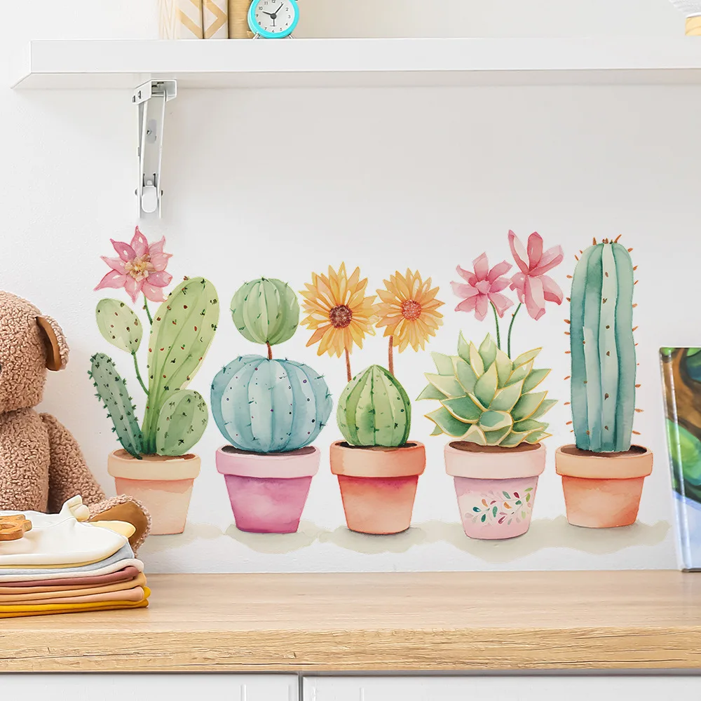 1pcs Cartoon Green Plant Cactus Home Bedroom Living Room Background Decoration Beautify Wall Paste Self-Adhesive