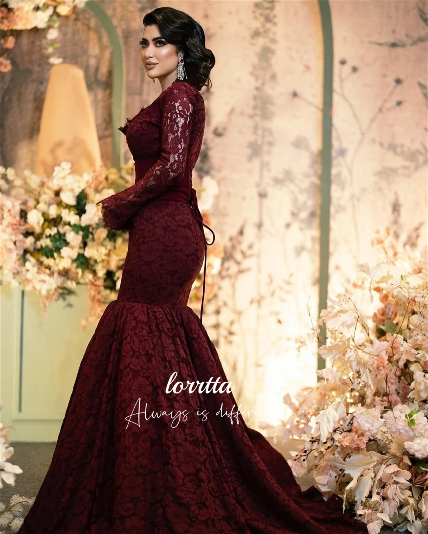 Lorrtta Customized Lace Fabric Wedding Party Dress Bespoke Occasion Dresses for Special Occasions Long Sleeves Evening Dresses