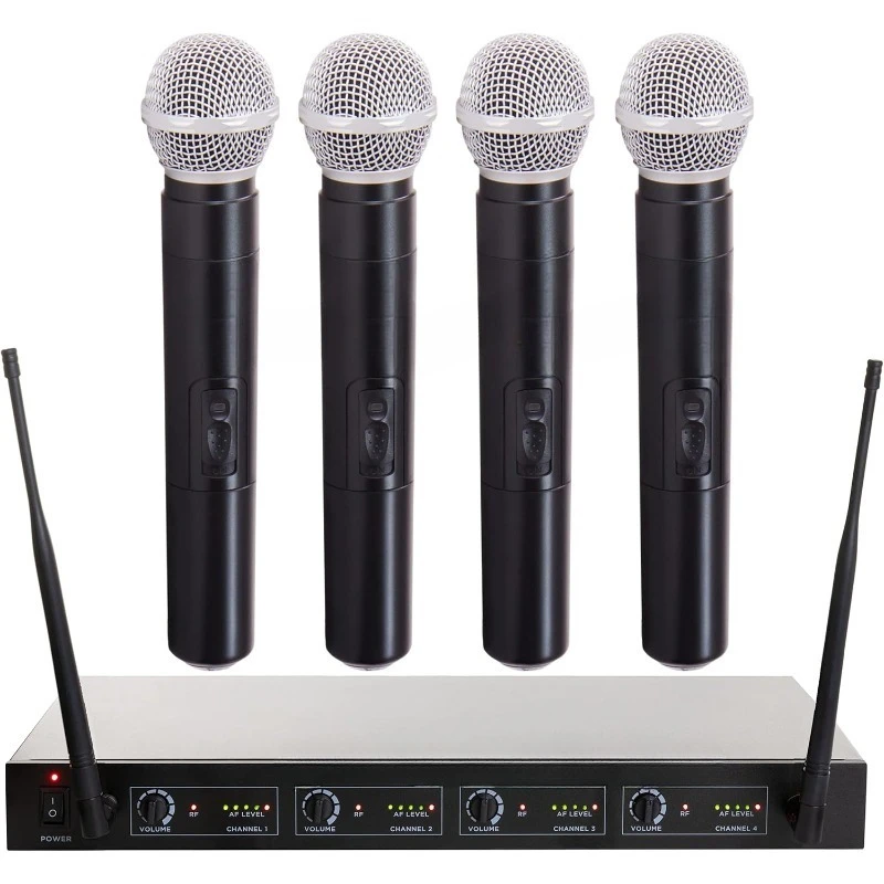 

UHF-04M Wireless Cordless Professional Set of 4 Handheld Microphones and Receiver for DJ, Karaoke, Stage Performanc
