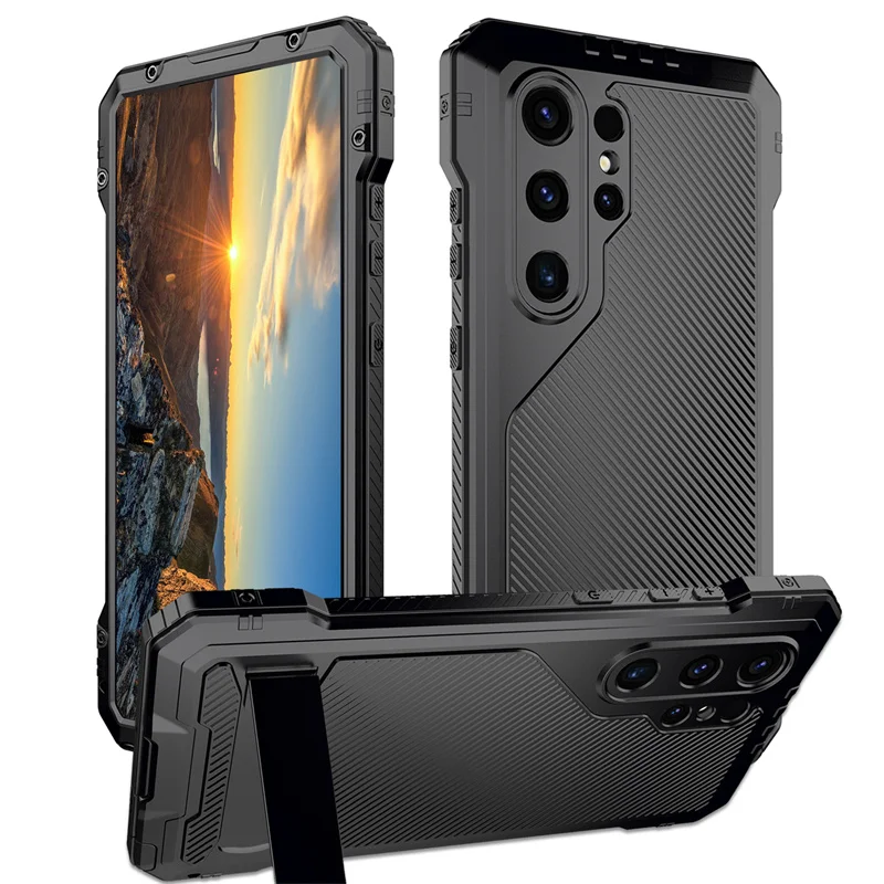 

Rugged Armor Full Bracket Phone Case For Samsung Galaxy S24 S23 S22 S21 S20 Ultra Plus Metal Aluminum Shockproof Protective Cove