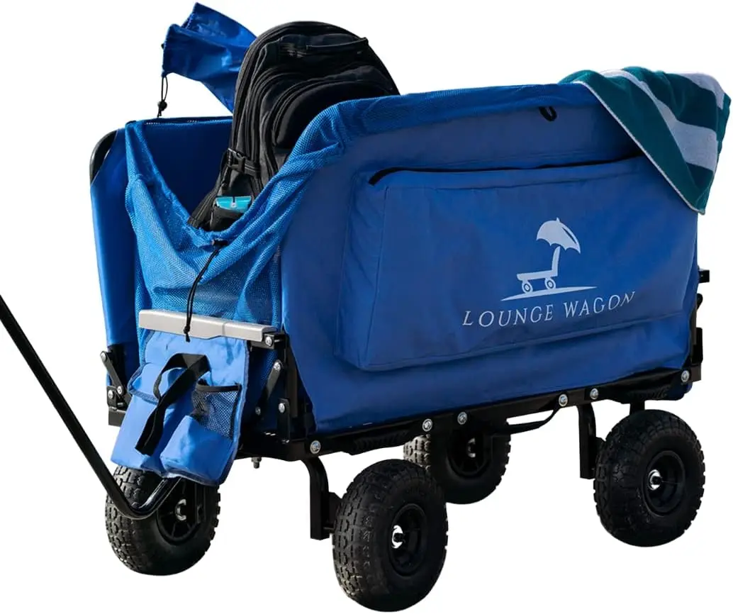 The Lounge Wagon: el solo vagón que se convierte en una silla para 2 personas - Carro 3 en 1 - Red de carga incluida - Ultimate Beach Wagons