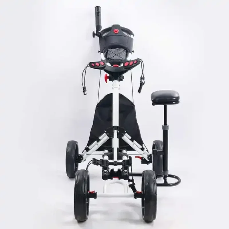 Golf Push Pull Cart With Seat Lightweight Foldable 4 Wheels Golf Trolley