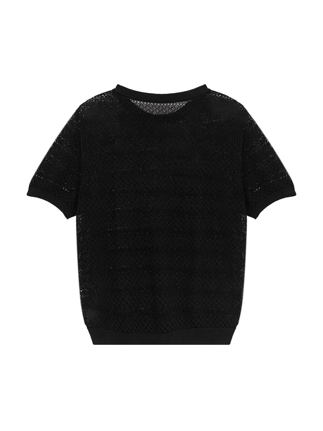 W.Diva Cloud Acetate Breathable Hollow out round Neck Short Sleeve Women's Summer Knitted Top Casual Style Thin Fabric