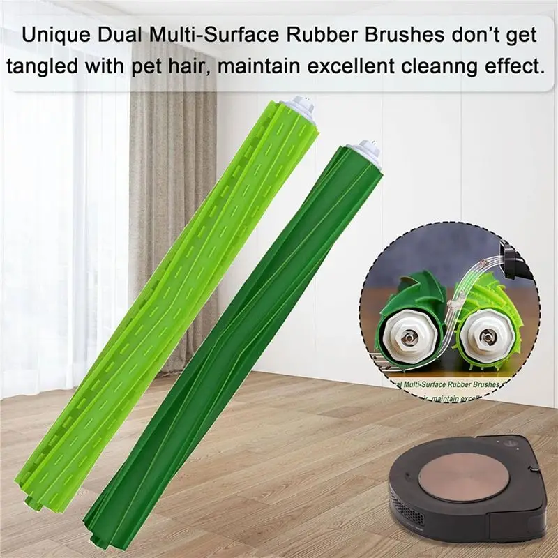 A84G-2 Set Rubber Roller Brush For Irobot Roomba S9 9150 / S9+ Plus 9550 S Series Vacuum Cleaner, Multi-Surface Rubber Brush