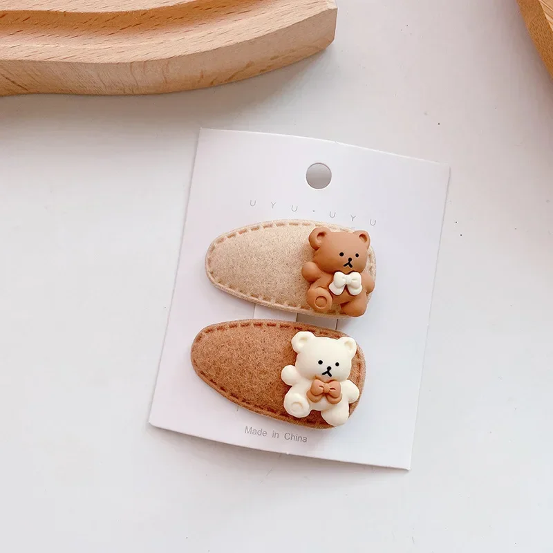 2pcs/set Korean Style Cartoon Coffee Color Hair Clips Cute Bear for Baby Children Barrettes Headwear Girls Kids Hair Accessories