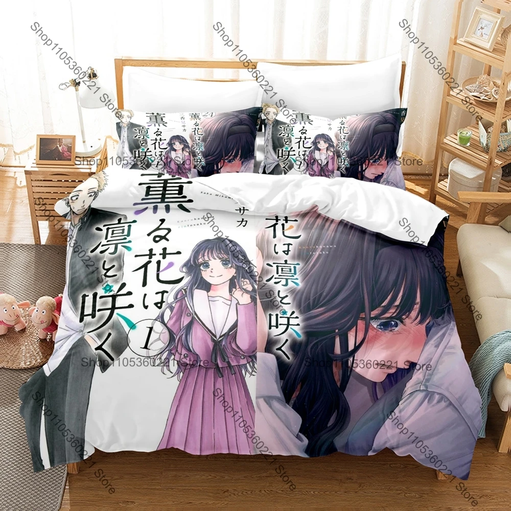 Kaoru Hana wa Rin to Saku Bedding Set Duvet Cover + 2 Pillowcases Anime Print Bed Linen Soft Polyester Bedroom Decor For Anime