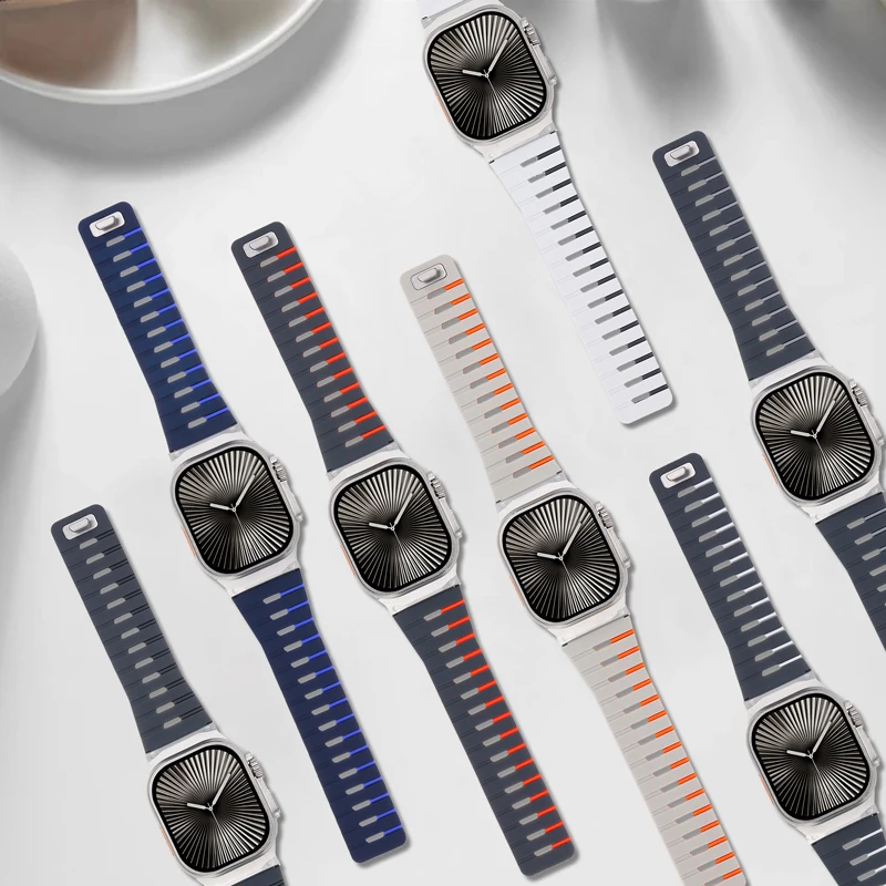 애플워치 울트라 2 49mm 46mm 45mm 44mm 42mm용 실리콘 밴드, 아이워치 시리즈 10 9 8 7 6 SE용 피아노 건반 디자인 마그네틱 루프 스트랩