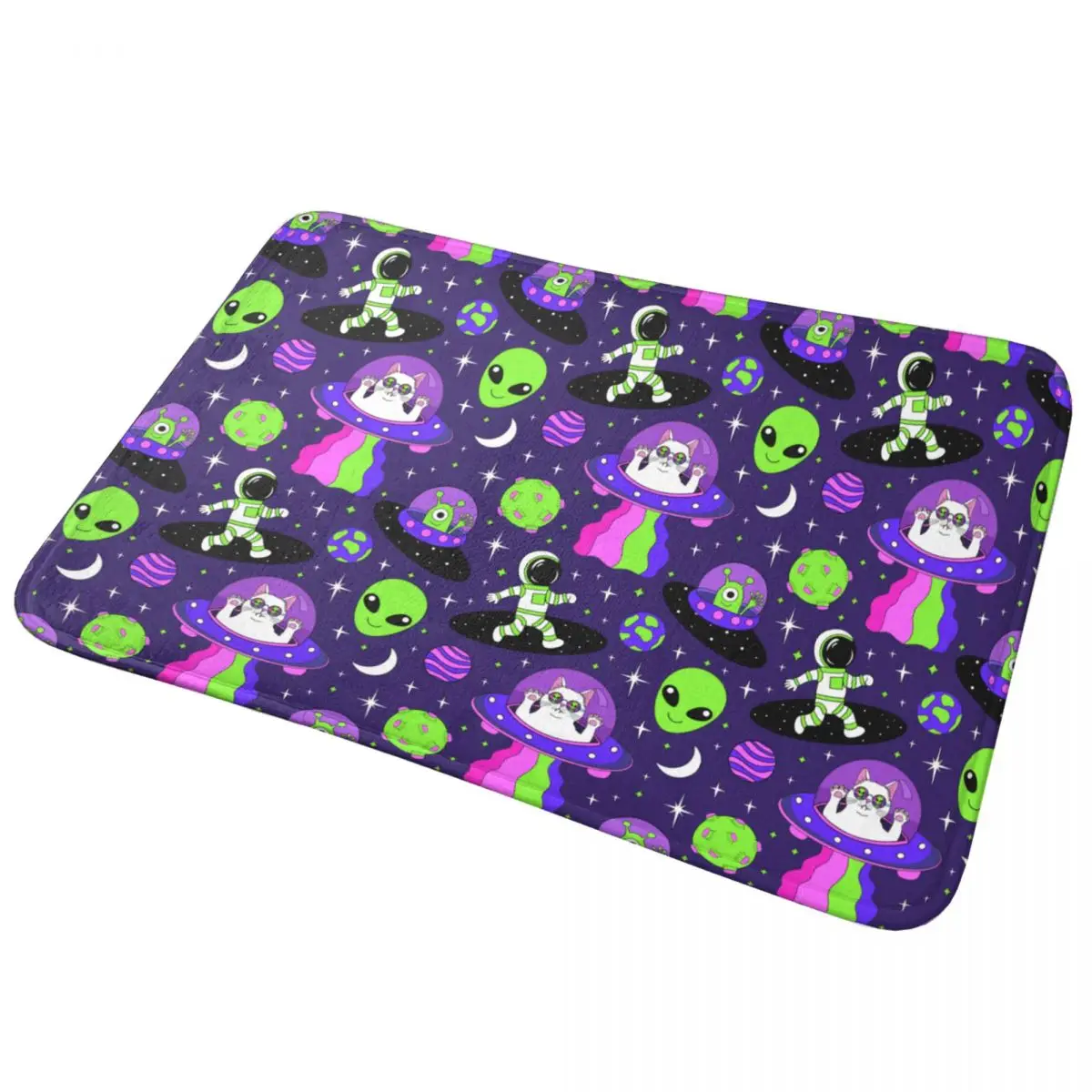 Space Astronauts Alien Cats Bathroom Mat Non Slip Doormat Bath Rug Absorbent Soft Floor Mats for Bathroom 60x40