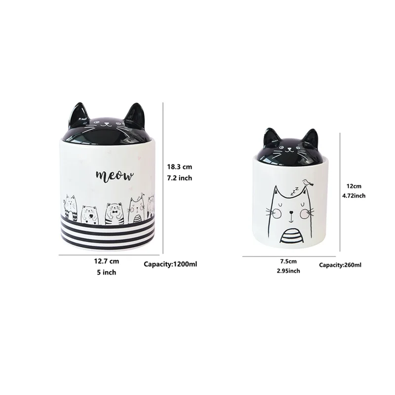 Cute Cat Urns with Ears Sealed, Moisture-Proof, Ceramic Material, Pet Supplies, Funeral Memorial, M-260 ML L-120ML