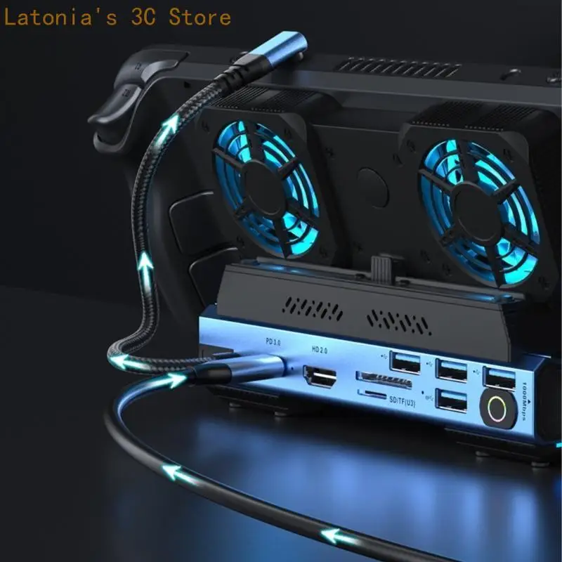 Dock Station 4K@60Hz RJ45-Kartenleser für Konsolen-Multiport-Adapter mit Festplattenkartuschen-Lüfter X3UB – Detail 9