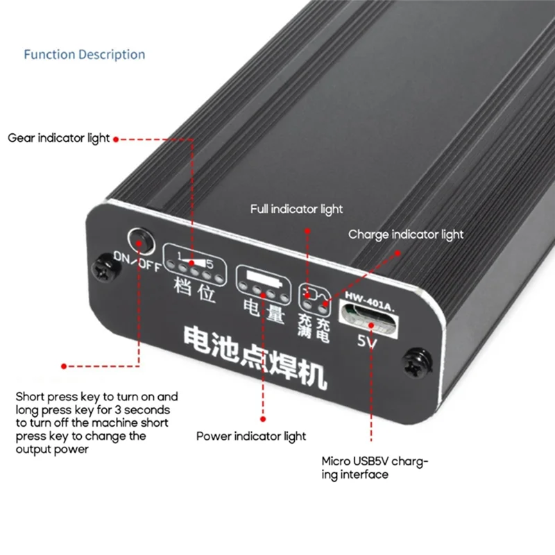 

-A02R 1 Piece Handheld Spot Welder Black Aluminum Alloy Micro-USB 5V 18650/21700 Lipo-Batteries Nickel Sheets Welding