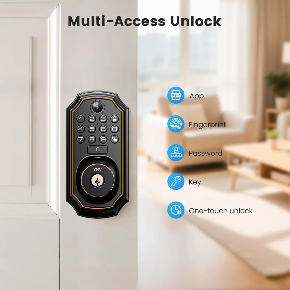 Keyless Entry Door Lock with Camera Electronic Smart Lock Fingerprint Keypad Deadbolt with Code, App Remote Control, Auto Unlock