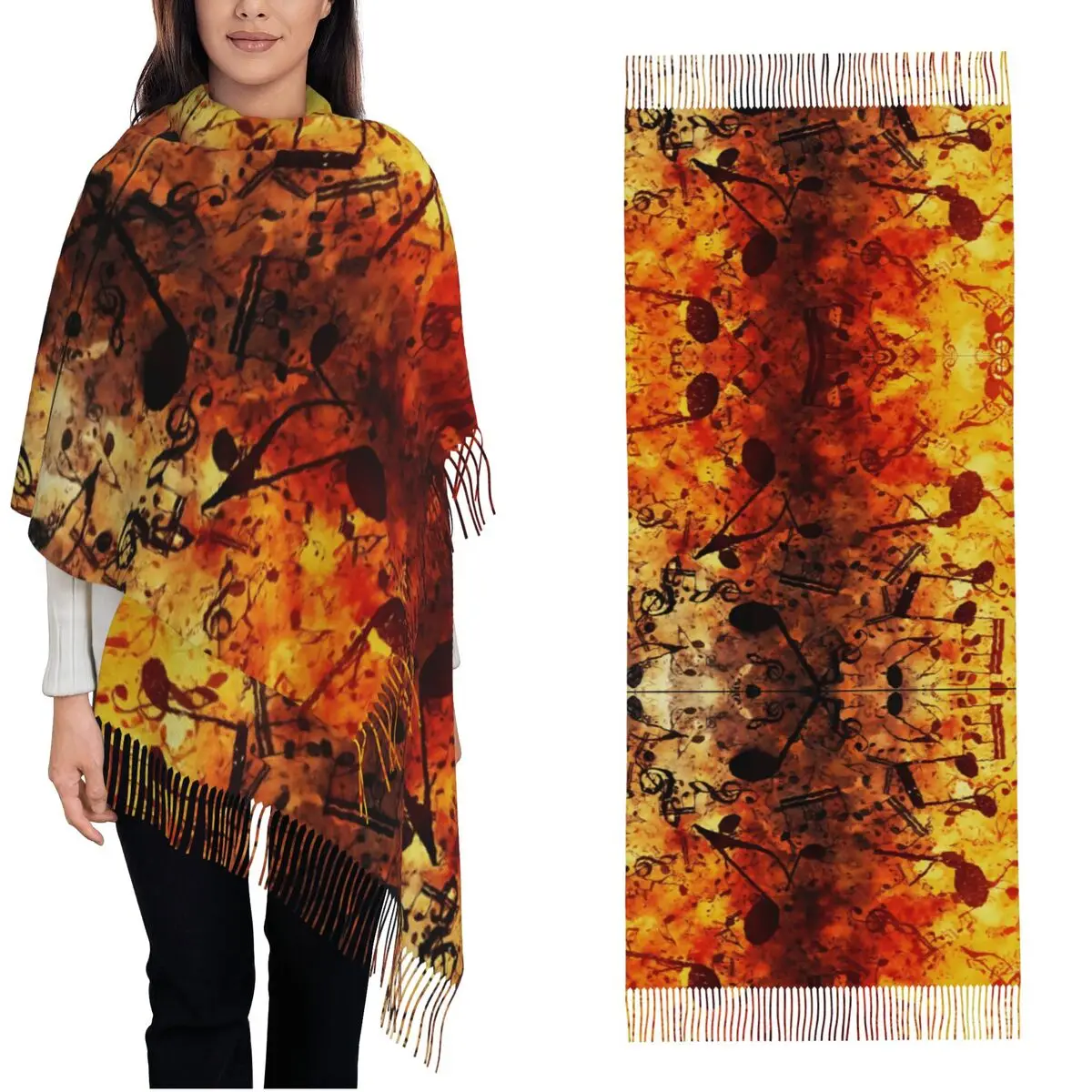 

Женский шарф с кисточкой Love Of Music Notes, длинная зимне-осенняя шаль, подарки, кашемировый шарф