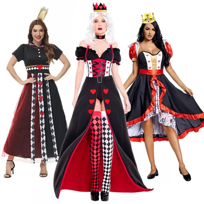 

❤2026★ Queen Costume Alice Cosplay Dress Poker Queen Cosplay Halloween Hearts Outfit Carnival Masquerade Costumes In Wonderland❤