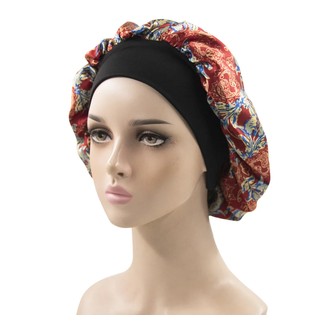 Floral Satin Night Sleep Bath Cap Bonnet Hair Care Hat Head Wrap