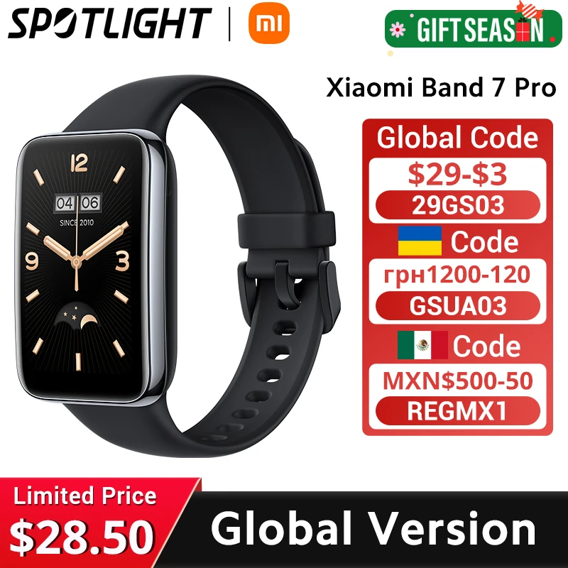 Globale Version Xiaomi Band 7 Pro 1,64\'\' AMOLED 2.5D gebogenes Display, integriertes GPS-Blutsauerstoff, immer auf Zifferblatt, Smart Band