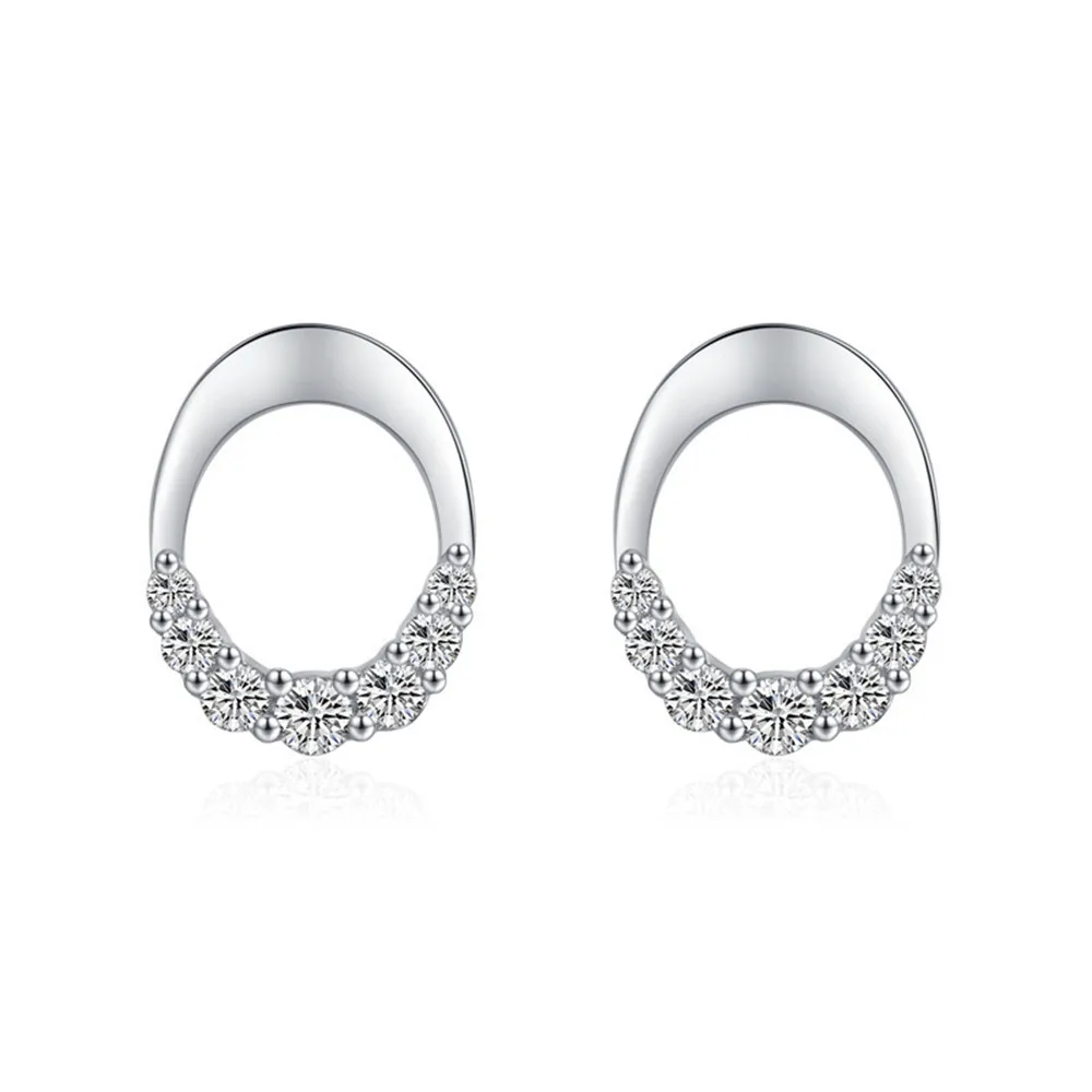 

S925 Solid Sterling Silver Oval Stud Earrings - Micro-Inlaid European & American Design, Elegant Fashion Women's Earrings
