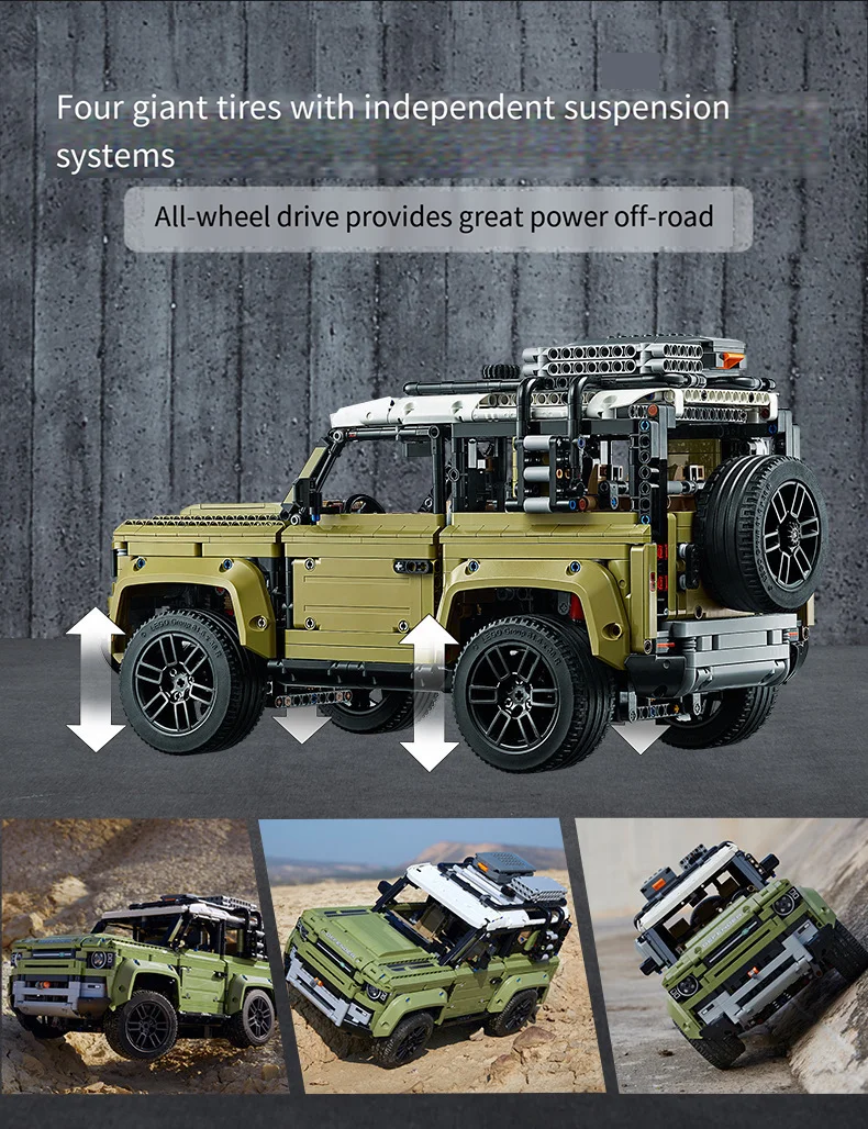 Juego de bloques de construcción de vehículo todoterreno, juguete de construcción con Control remoto de potencia Ultra grande, Compatible con Land Rover Defender, 40009