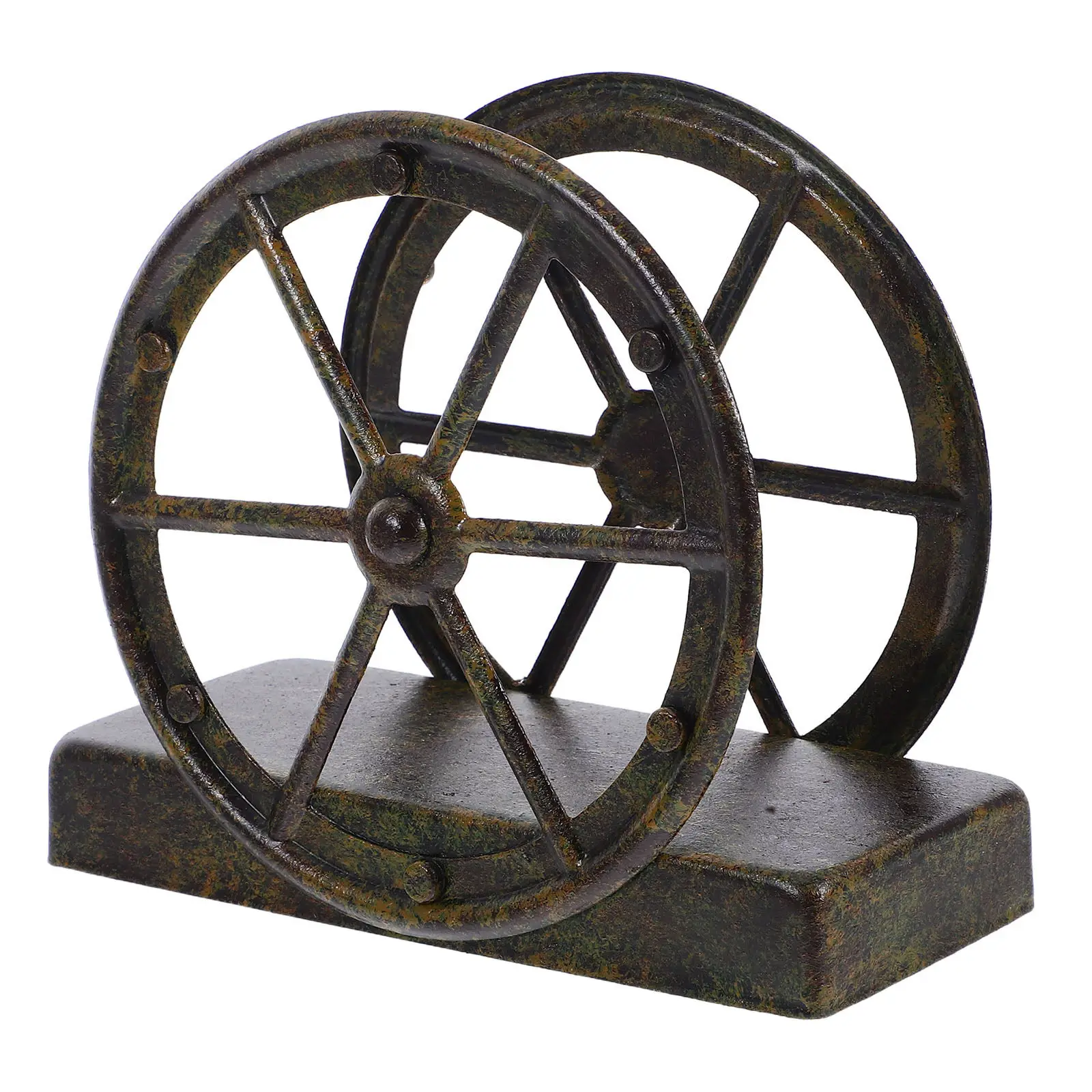 Vintage Cast Iron Napkin Holder Wheel Design Freestanding Rustic Farmhouse Tissue Dispenser for Kitchen Countertop Dining Table