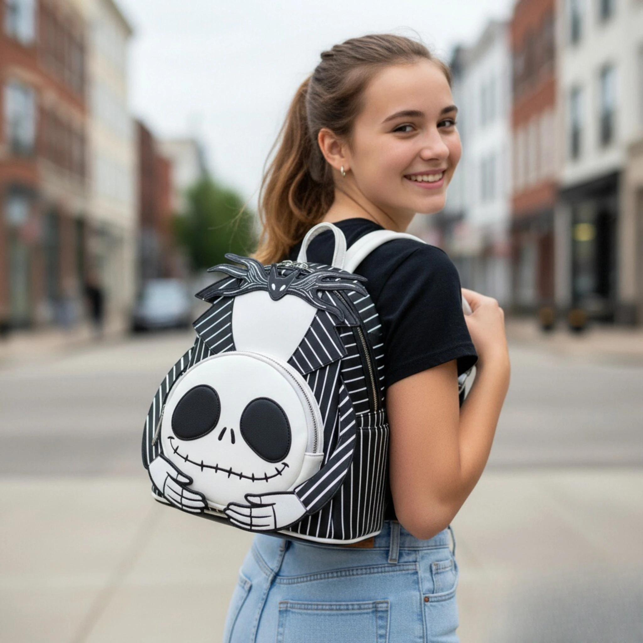 كابوس قبل عيد الميلاد مقطوعة الرأس جاك سكيلينجتون المرأة شخصية كرتونية حقيبة نسائية مزدوجة الكتف على ظهره هدية