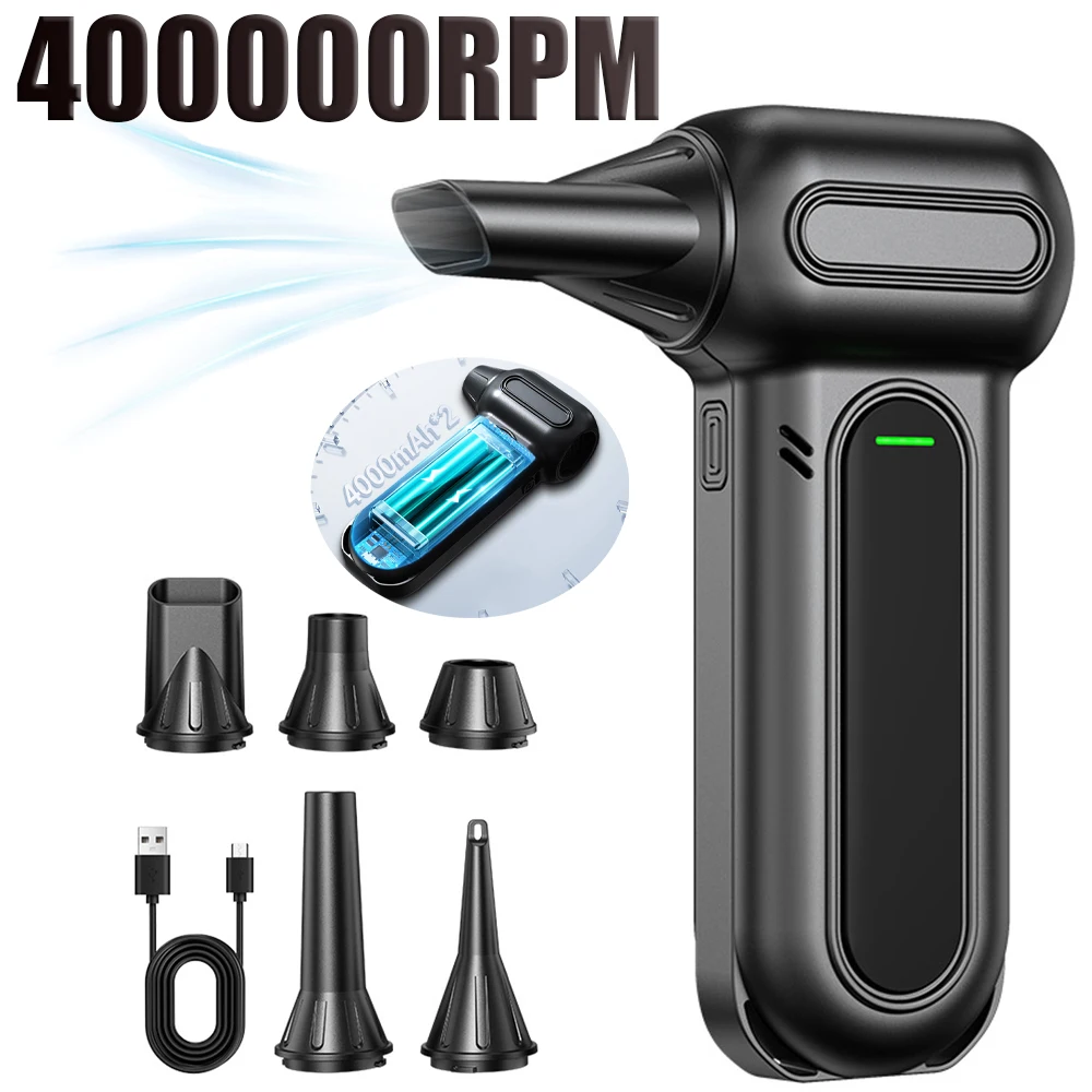 

400000RPM Electric Air Duster Powerful Air Blower with 5 Nozzles&LED Lighting JetFan Dry Brushless Motor for Car/PC/Home/Outdoor