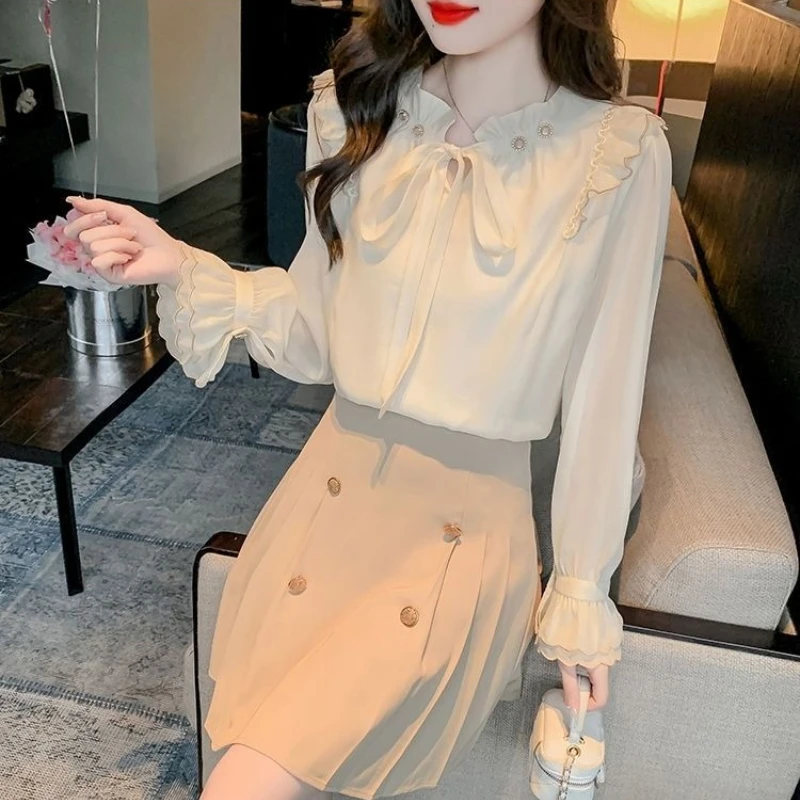 

Women's Chiffon Shirt 2026 New Arrival Designer Bow Detail Puff Sleeves Elegant Spring Autumn Blouse for Women