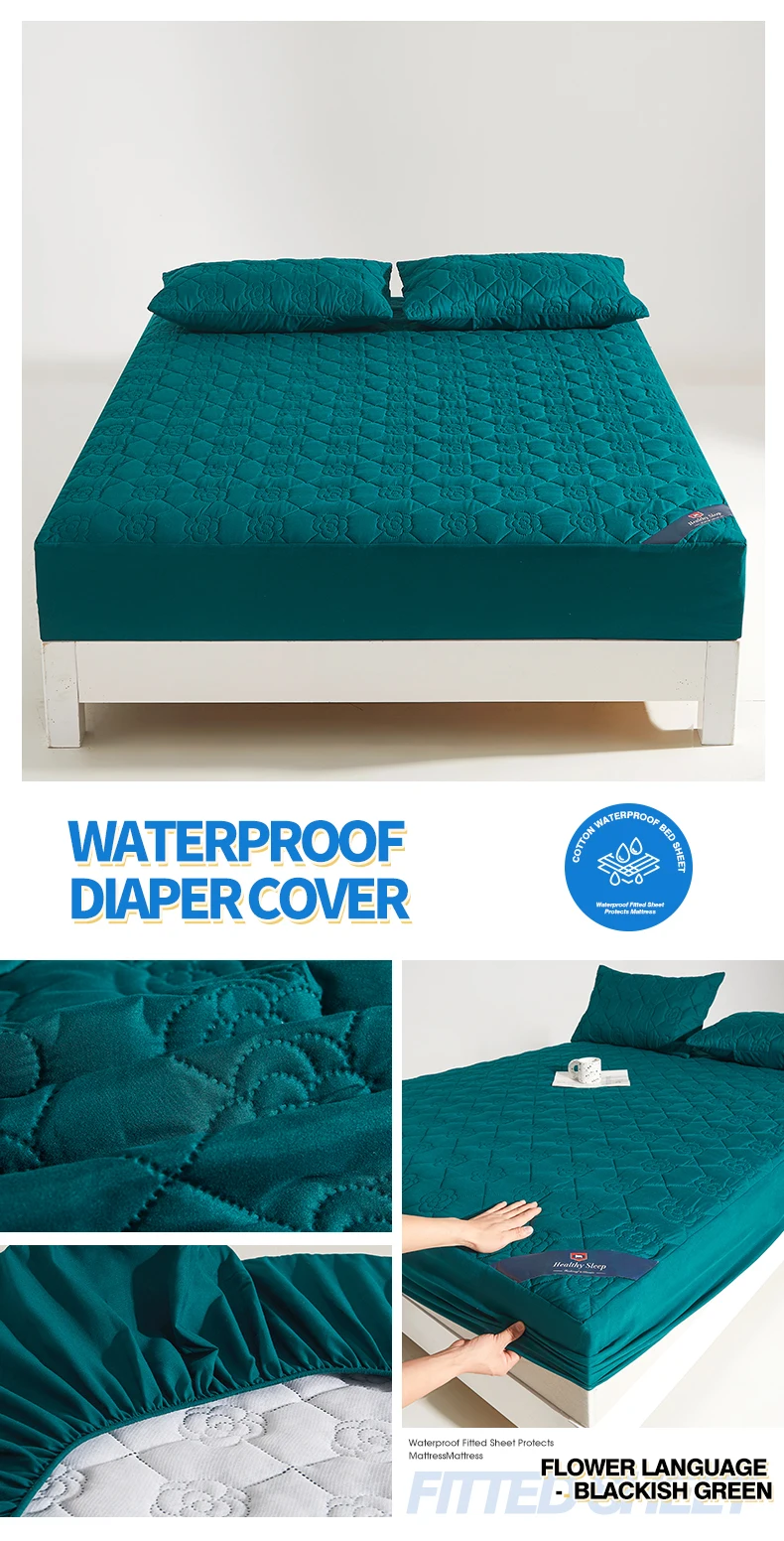 Wasserdichtes Atmungsaktives Gestepptes Spannbettlaken Tiefe Taschen Matratzenschoner Weiche Mikrofaser Elastisch Rutschfest Einzel Doppel Queen King Bett – Detail 25