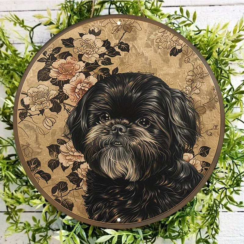 Shih Tzu Dog Aluminum Metal Sign, Round, Waterproof Wall Decor HD Printing Easy Hanging Weather Resistant, Door Hanger Decoratio