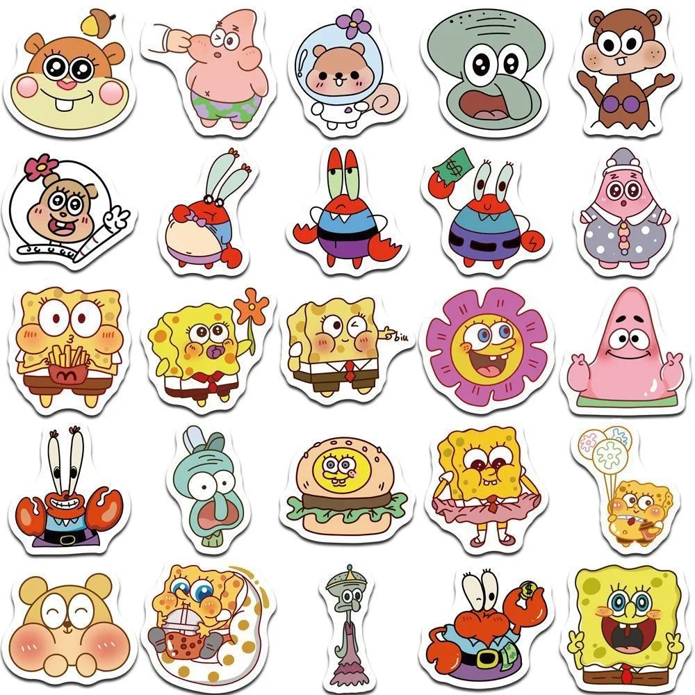 Pegatinas cuadradas de Bob Esponja con dibujos animados para niños, pegatinas decorativas creativas personalizadas, impermeables, juguete para niños, novedad de 2026