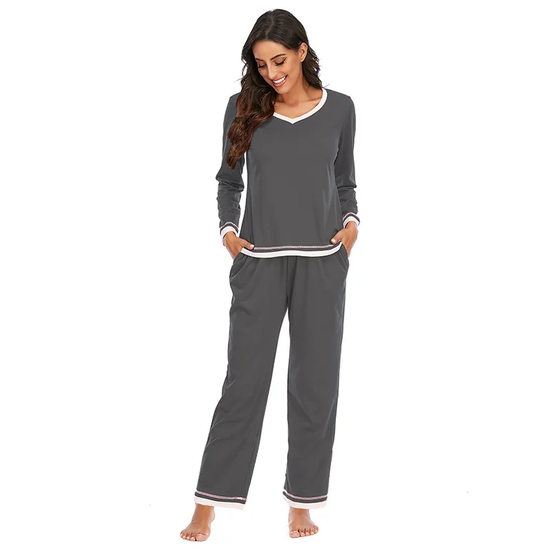 Pajamas Sets 2025 Spring and Autumn New Loungewear Round Neck Long Sleeve Pants Set Color Contrasting Sexy Sleepwear Sets