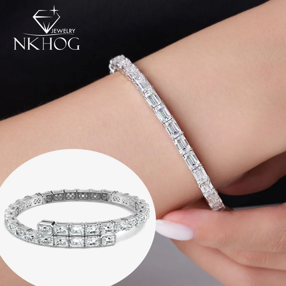 

NKHOG Роскошные браслеты из муассанита для женщин, стерлинговое серебро 925 пробы, модные браслеты с бриллиантами, подарки на вечеринку, ювелирные изделия с покрытием 18 карат